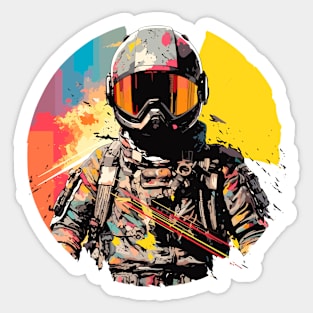 Man With Helmet Video Game Character Futuristic Warrior Portrait  Abstract Sticker